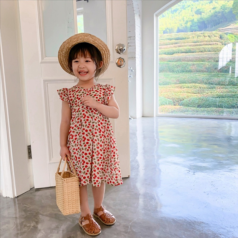 Đầm Công Chúa Chiffon Tay Bay In Hoa Thời Trang Đường Phố Hàn Quốc Độc Đáo Dành Cho Bé Gái