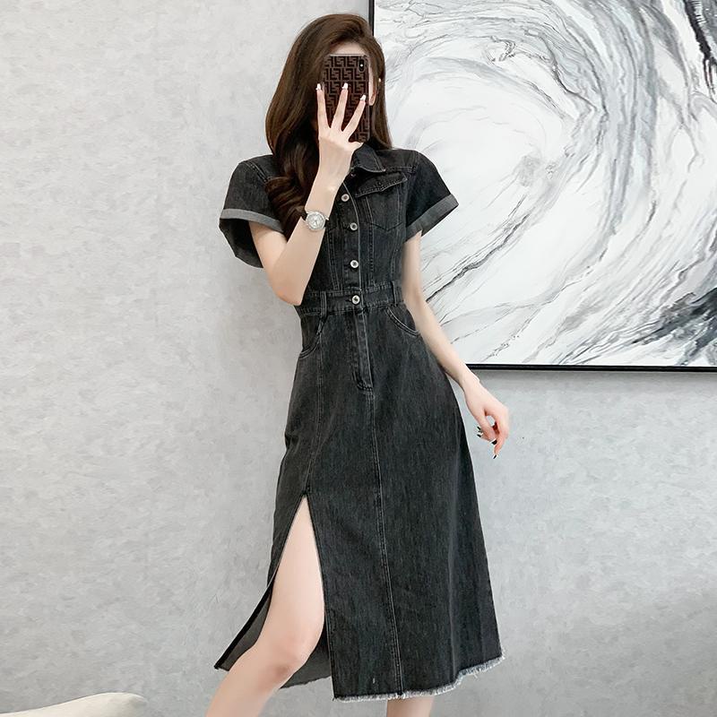 Đầm Denim Cổ polo Dáng Dài Xẻ Tà Thời Trang Mùa Hè Hàng Mới Dành Cho Bạn Nữ