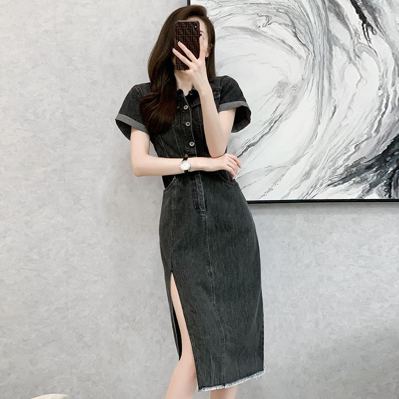 Đầm Denim Cổ polo Dáng Dài Xẻ Tà Thời Trang Mùa Hè Hàng Mới Dành Cho Bạn Nữ