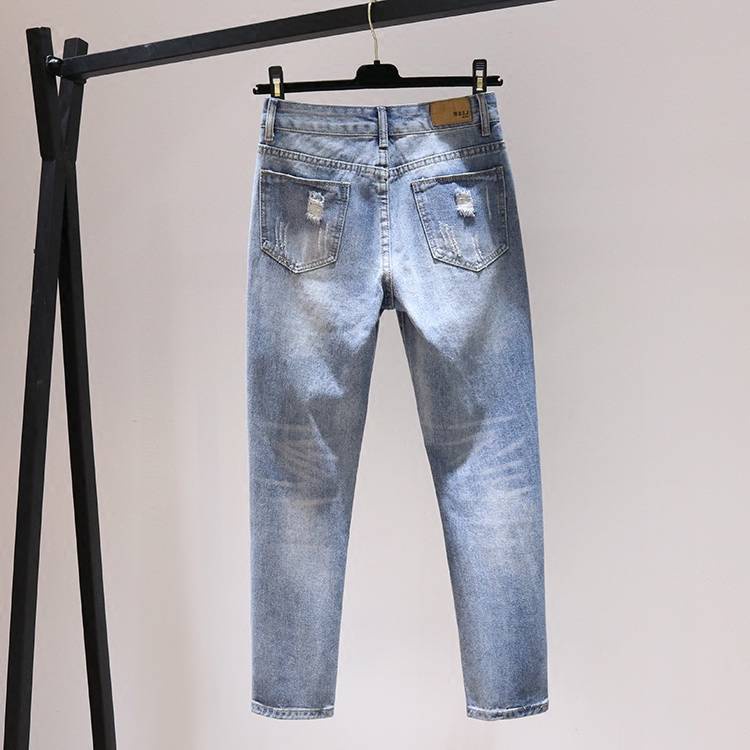 * Qu * Qu n jean nam * Quần Baggy Dáng Rộng Rách Mắt Cá Chân Phong Cách bf Hàn Quốc Mùa Hè Mới Dễ Phối Đồ