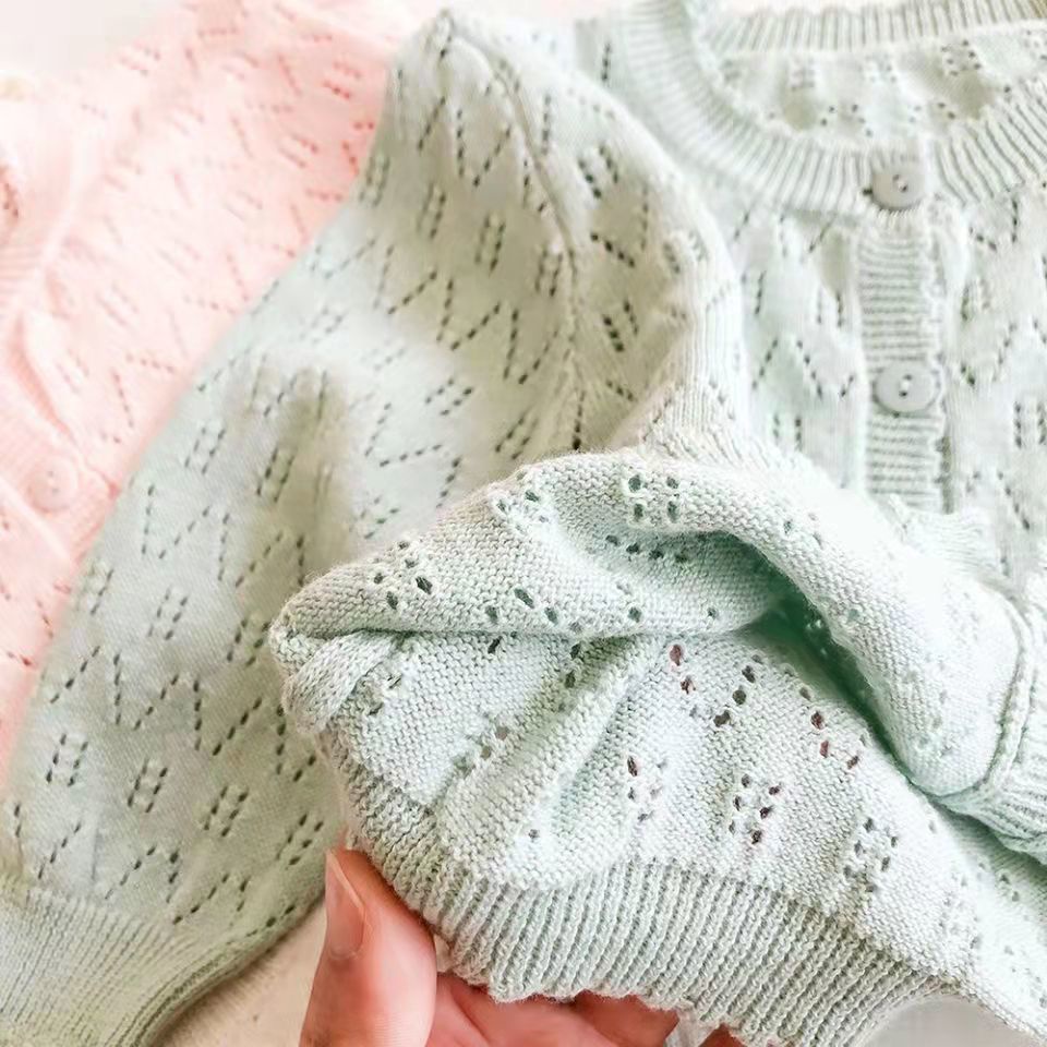 Áo Cardigan Dệt Kim Mỏng Tay Dài Màu Trơn Thời Trang Mùa Hè 2023 Cho Bé