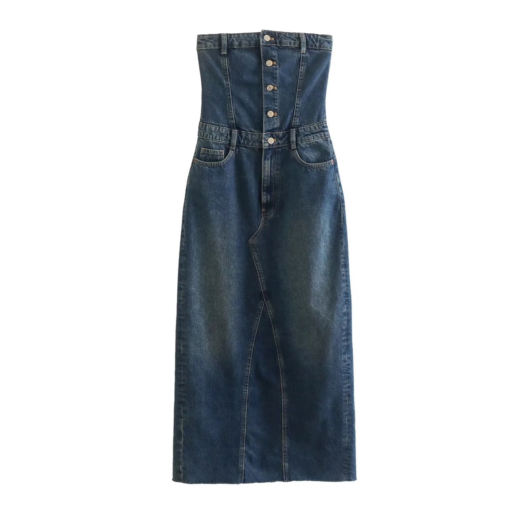 Đầm Denim Mùa Hè 2023 Dáng Ôm Không Dây Gợi Cảm Phong Cách Âu Mỹ Mới 5252280 401