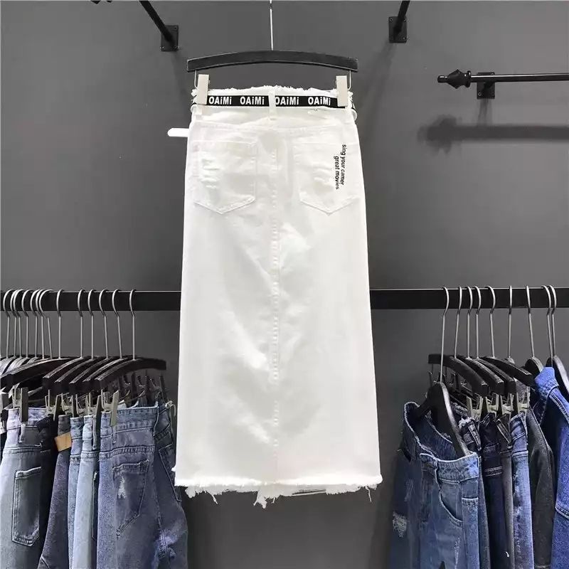 Chân Váy Denim Dài Màu Trắng Dáng Rộng Phong Cách Châu Âu Thời Trang Xuân Thu Hàng Mới