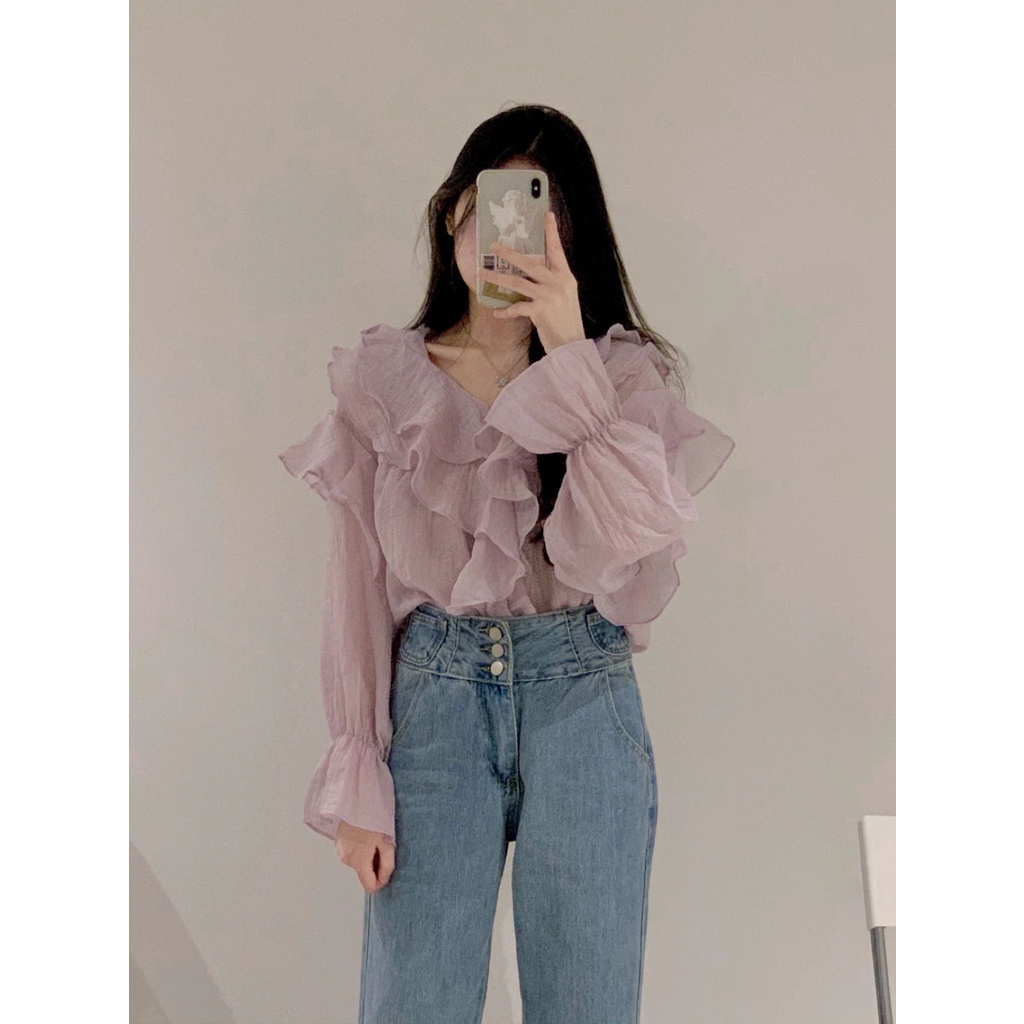 Áo Sơ Mi Chiffon Tay Dài Màu Tím Phong Cách Pháp Thời Trang Mùa Xuân 2023 Cho Nữ