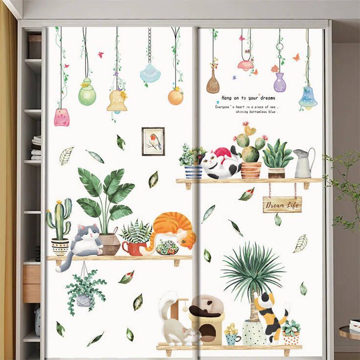 Miếng Dán Trang Trí Cửa Kính / Tủ Quần Áo / Cửa Trượt Tự Dính Họa Tiết 3d Sáng Tạo