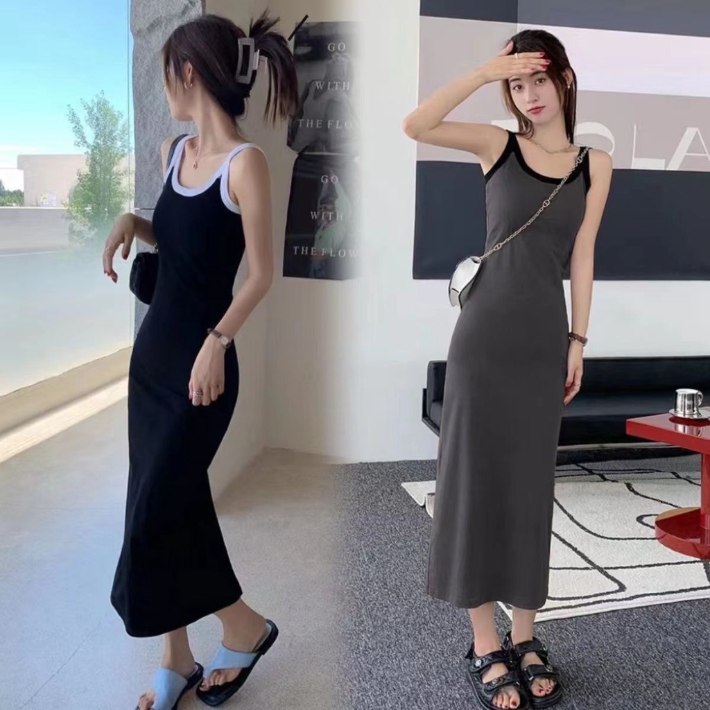Đầm Hai Dây Ôm Dáng Màu Sắc Tương Phản Thời Trang Mùa Hè Dành Cho Nữ
