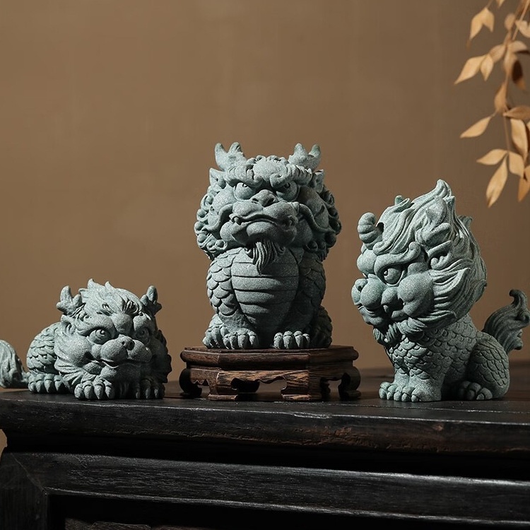 Linh Vật ~ Đá Sa Thạch Xanh Dương Mới Phong Cách Trung Quốc Kirin Trang Trí Bể Cá