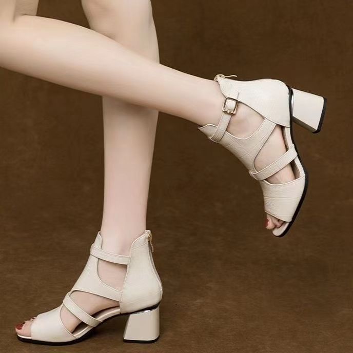 Giày Sandal Cao Gót Hở Ngón Bằng Da Thật Thoáng Khí Thoải Mái Thời Trang Mùa Hè Cho Nữ