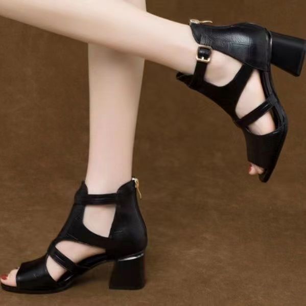 Giày Sandal Cao Gót Hở Ngón Bằng Da Thật Thoáng Khí Thoải Mái Thời Trang Mùa Hè Cho Nữ