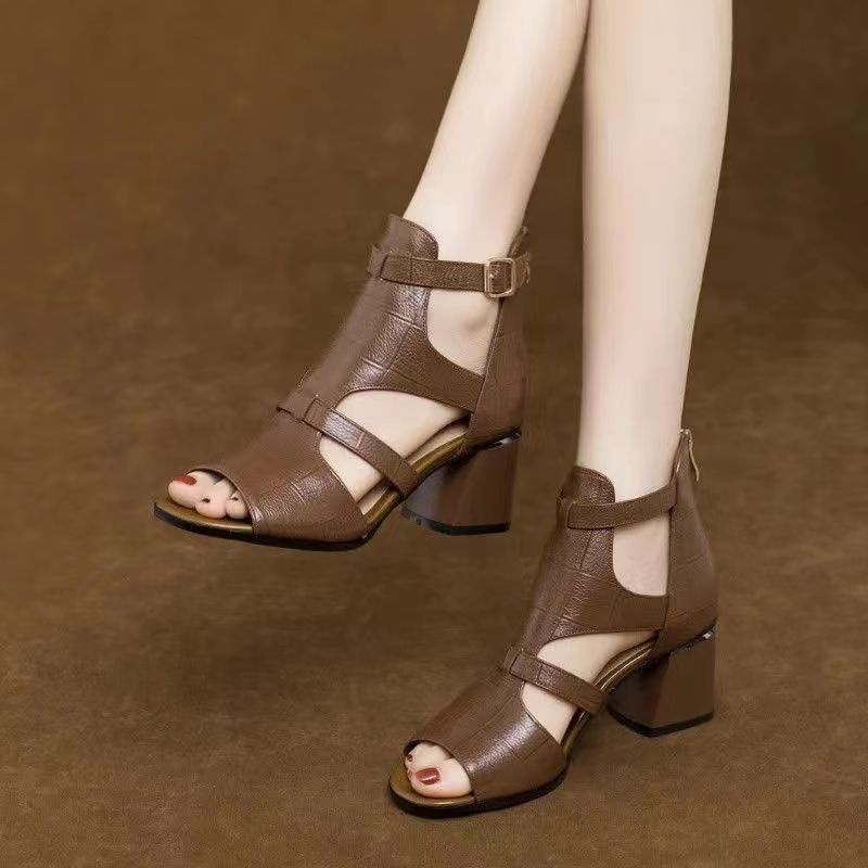 Giày Sandal Cao Gót Hở Ngón Bằng Da Thật Thoáng Khí Thoải Mái Thời Trang Mùa Hè Cho Nữ