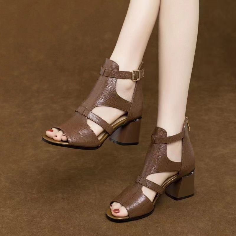 Giày Sandal Cao Gót Hở Ngón Bằng Da Thật Thoáng Khí Thoải Mái Thời Trang Mùa Hè Cho Nữ