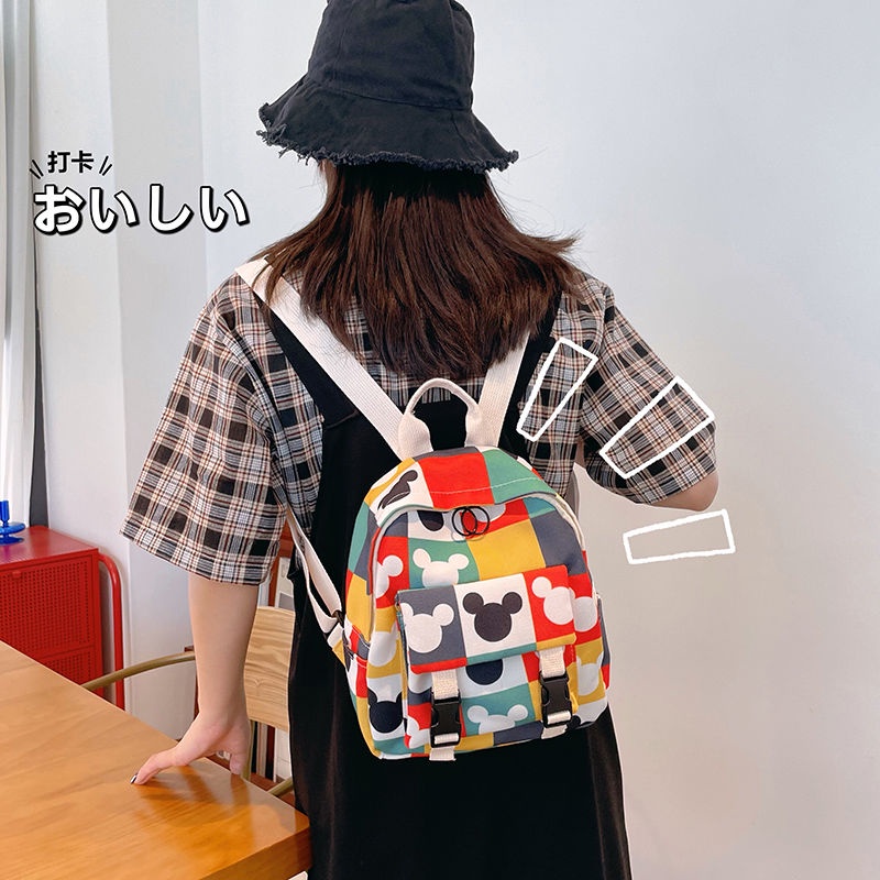Ba Lô Vải Canvas Mini In Họa Tiết Hoạt Hình Mickey Phong Cách Mori Thời Trang Cho Nữ