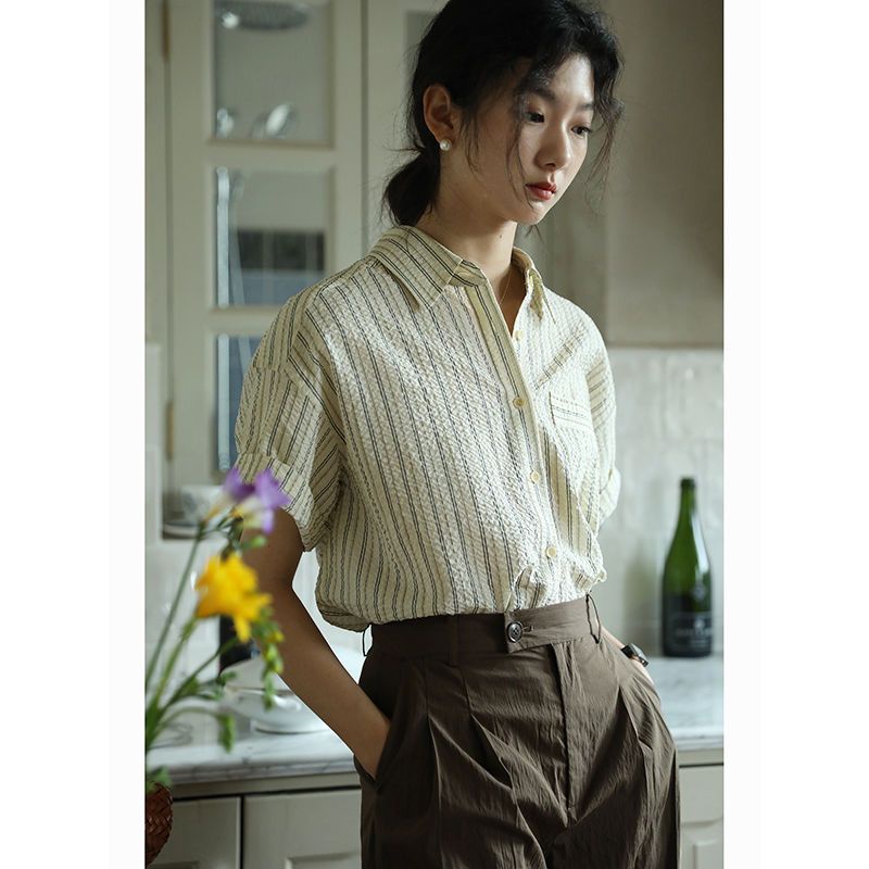 Áo Sơ Mi Ngắn Tay Họa Tiết Kẻ Sọc Thời Trang Mùa Hè 2023 Mới