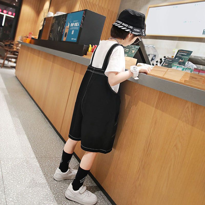 Bộ Áo Thun Cotton Ngắn Tay + Quần Yếm Dáng Rộng Thời Trang Mùa Hè 2023 Cho Bé