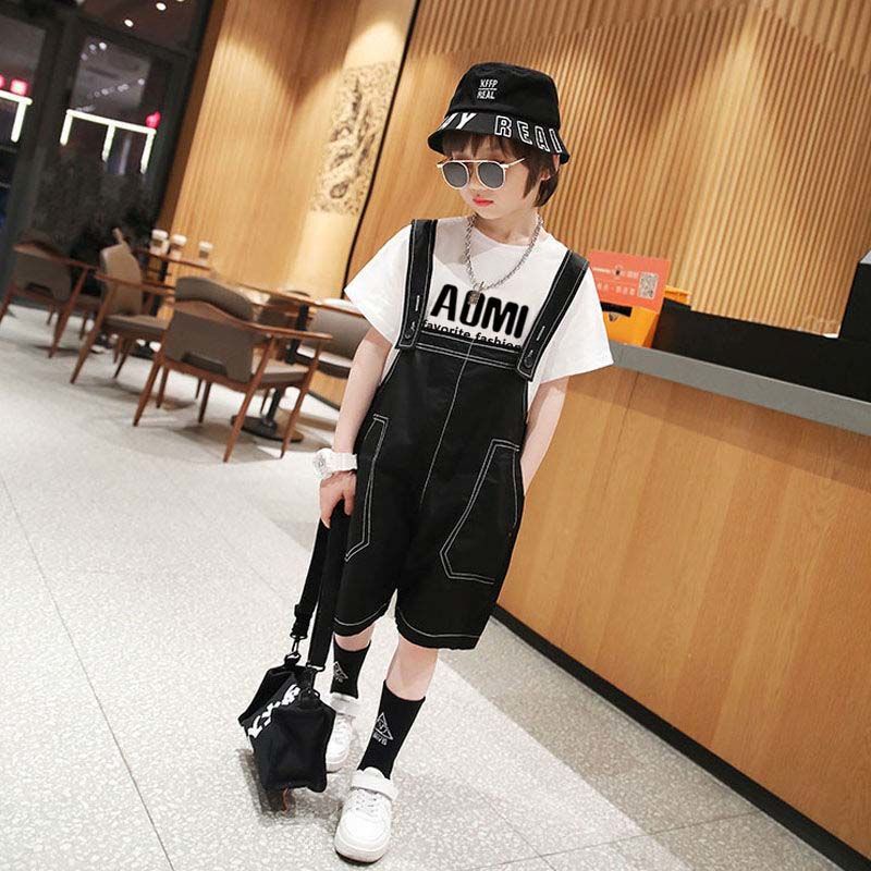 Bộ Áo Thun Cotton Ngắn Tay + Quần Yếm Dáng Rộng Thời Trang Mùa Hè 2023 Cho Bé