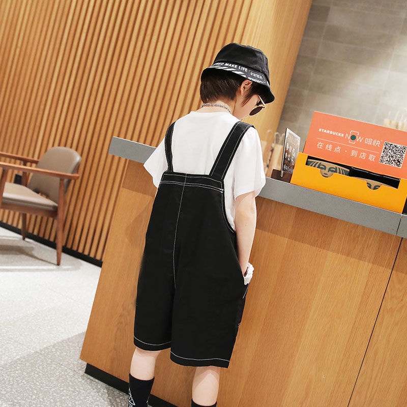 Bộ Áo Thun Cotton Ngắn Tay + Quần Yếm Dáng Rộng Thời Trang Mùa Hè 2023 Cho Bé