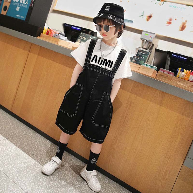 Bộ Áo Thun Cotton Ngắn Tay + Quần Yếm Dáng Rộng Thời Trang Mùa Hè 2023 Cho Bé