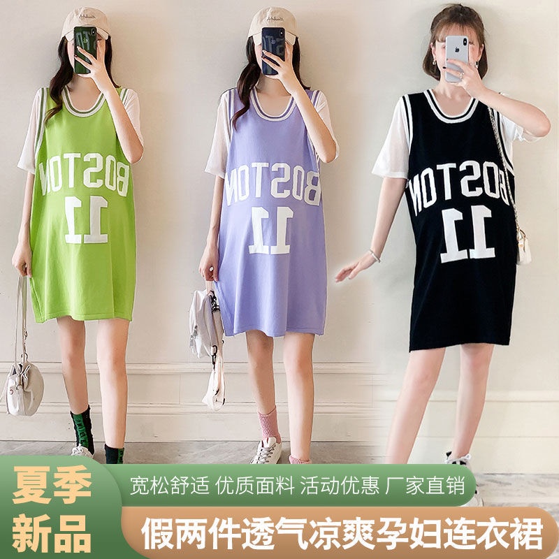 Giới Hạn Thời Gian Bán Chạy Đầm Thun Dài Đến Giữa Mẹ Bầu Tay Ngắn Phong Cách Mới Plus Size