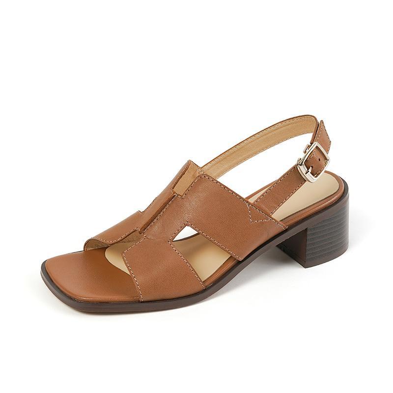 Giày Sandal Cao Gót Mũi Vuông Hở Ngón Màu Nâu Phong Cách Mới Mùa Hè 2023