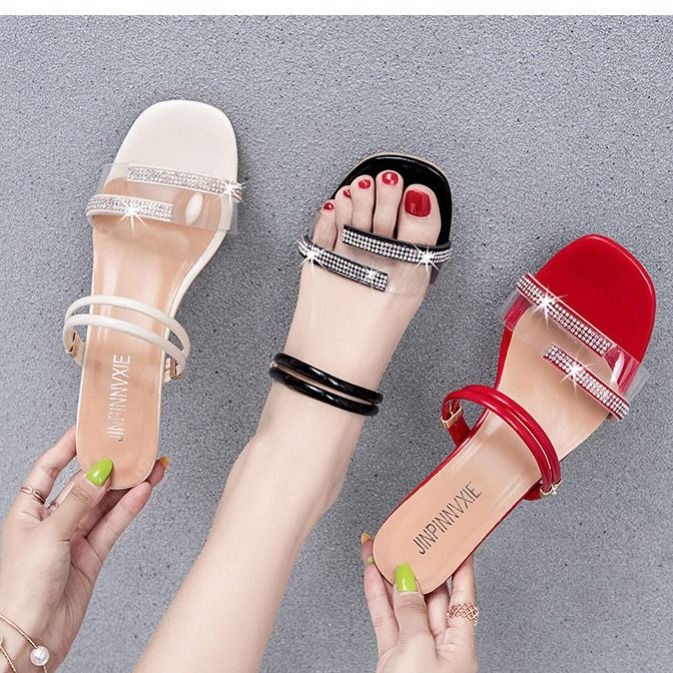 Giày Sandal Cao Gót Pha Lê Mềm Thoải Mái Hai Cách Mang Thời Trang Nữ