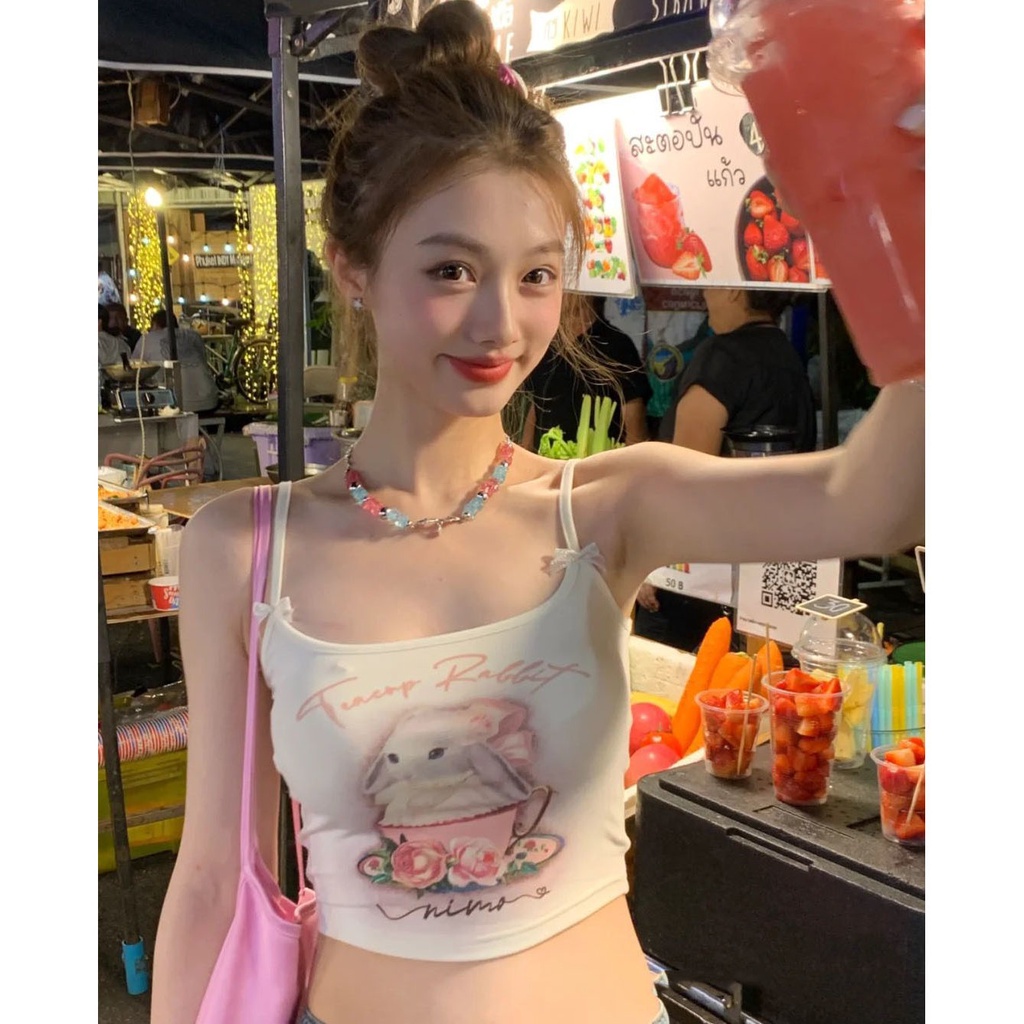 Áo Tank Top Hai Dây Dáng Ôm In Họa Tiết Thời Trang Mùa Hè Cho Nữ