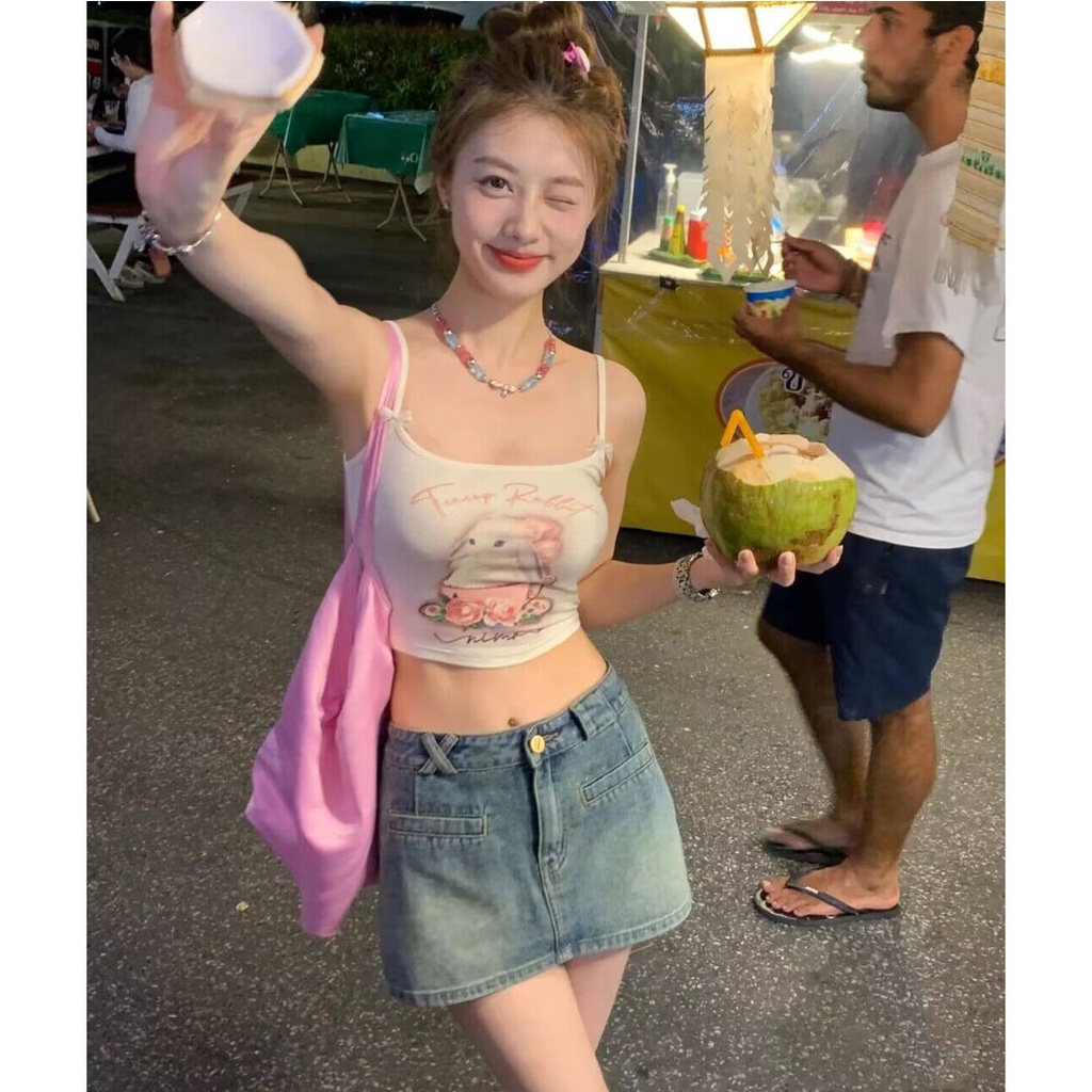 Áo Tank Top Hai Dây Dáng Ôm In Họa Tiết Thời Trang Mùa Hè Cho Nữ