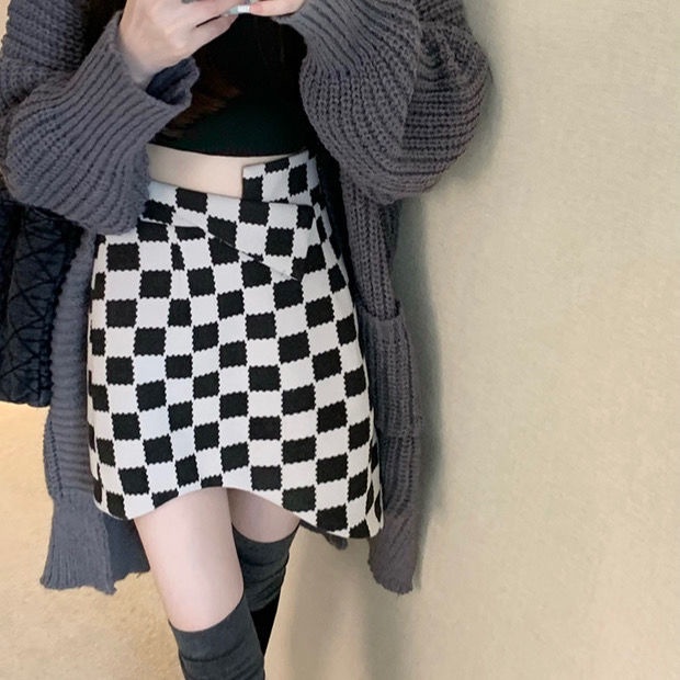 Jiashucheng Chân Váy Chữ A Lưng Cao Dáng Ôm Họa Tiết Kẻ Sọc Phong Cách Mùa Thu Mới Cho Nữ