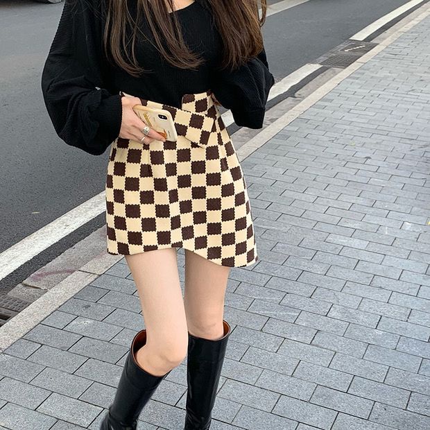 Jiashucheng Chân Váy Chữ A Lưng Cao Dáng Ôm Họa Tiết Kẻ Sọc Phong Cách Mùa Thu Mới Cho Nữ