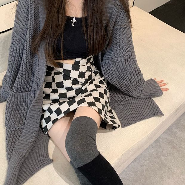 Jiashucheng Chân Váy Chữ A Lưng Cao Dáng Ôm Họa Tiết Kẻ Sọc Phong Cách Mùa Thu Mới Cho Nữ