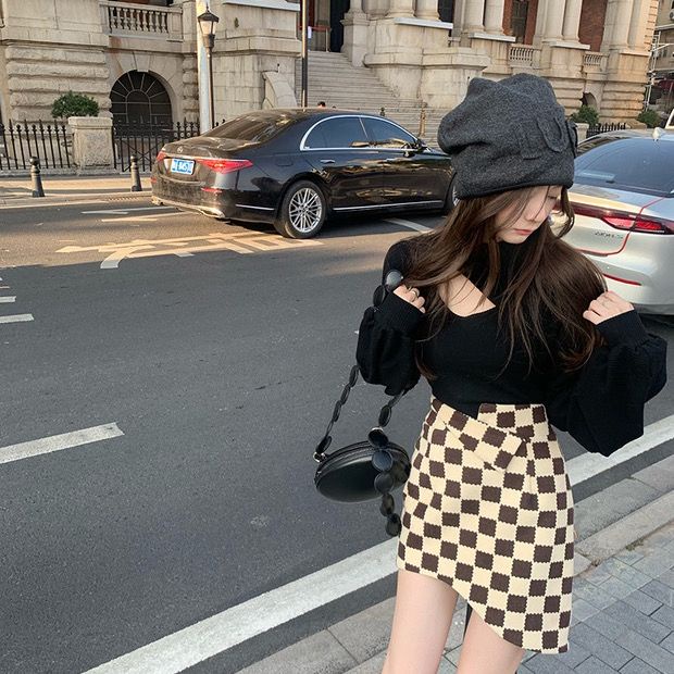 Jiashucheng Chân Váy Chữ A Lưng Cao Dáng Ôm Họa Tiết Kẻ Sọc Phong Cách Mùa Thu Mới Cho Nữ