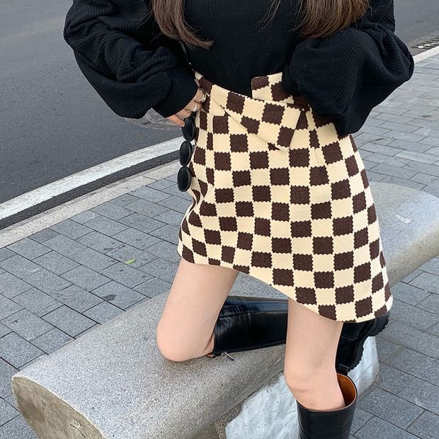 Jiashucheng Chân Váy Chữ A Lưng Cao Dáng Ôm Họa Tiết Kẻ Sọc Phong Cách Mùa Thu Mới Cho Nữ