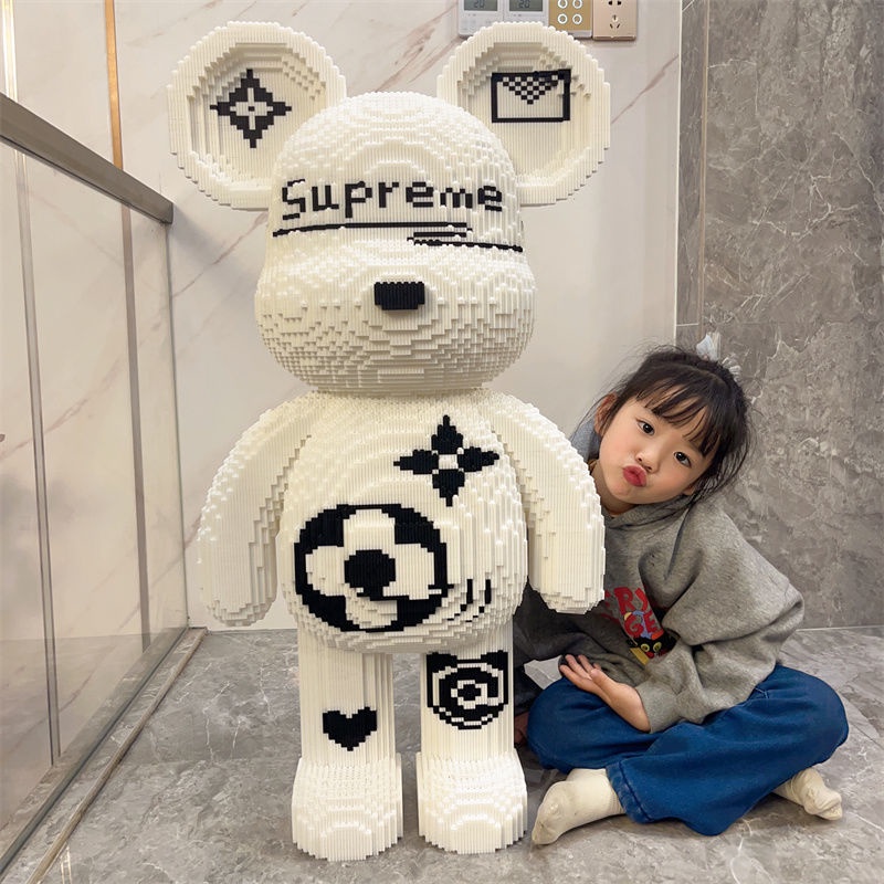 Tương thích LEGO 90cm hạt nhỏ chắp vá bạo lực gấu khối đồ chơi, đồ trang trí phòng khách quá khổ