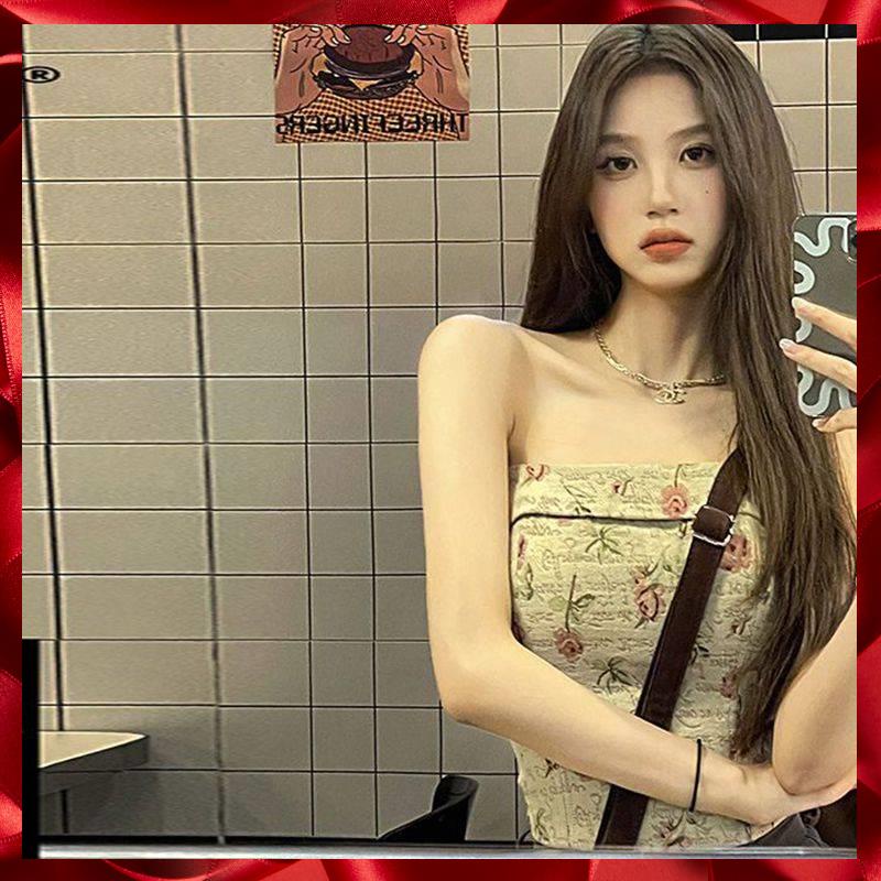 Áo Ống Vải Jacquard / Denim Phối Ren Hoa Hồng Bên Trong Mùa Thu Cho Bé Gái