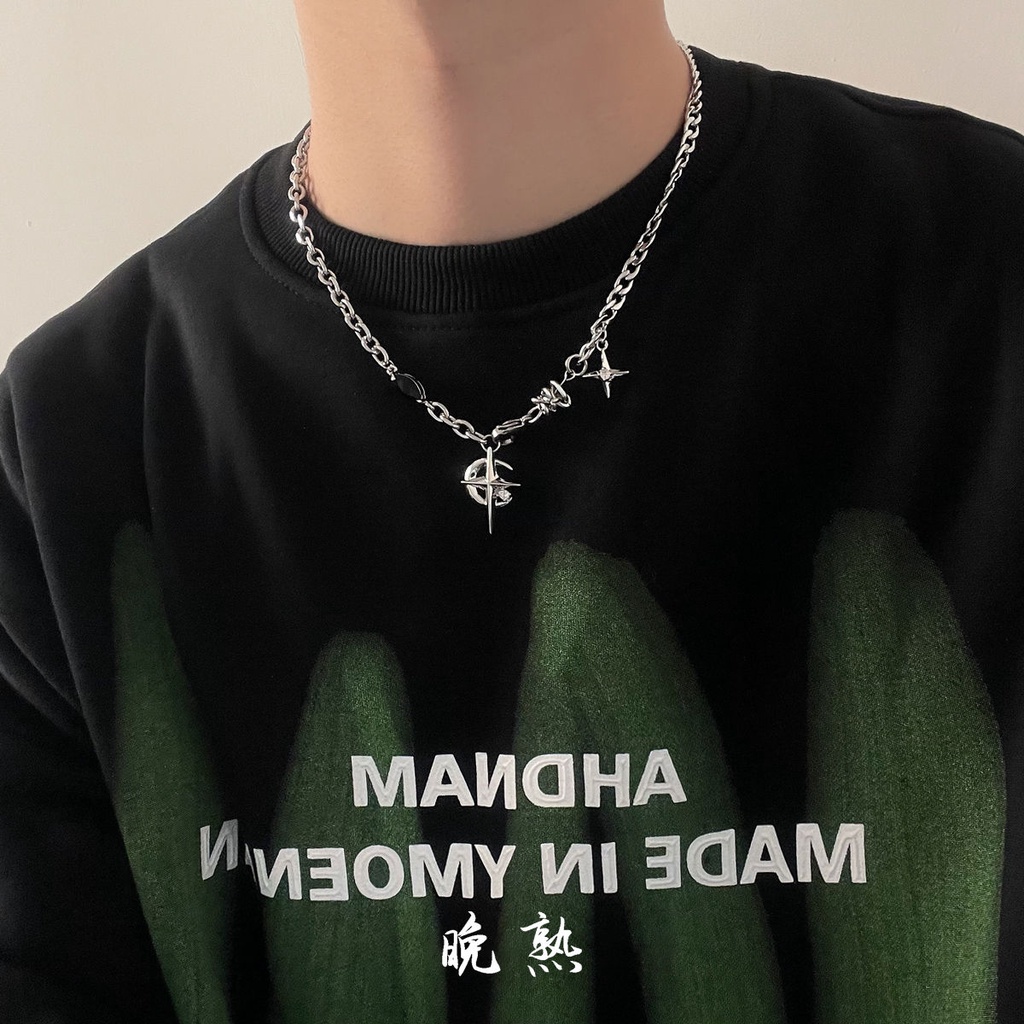 Vòng cổ Hình Ngôi Sao Đen Phong Cách hip hop Đường Phố Âu Mỹ Cao Cấp Cho Nam Và Nữ