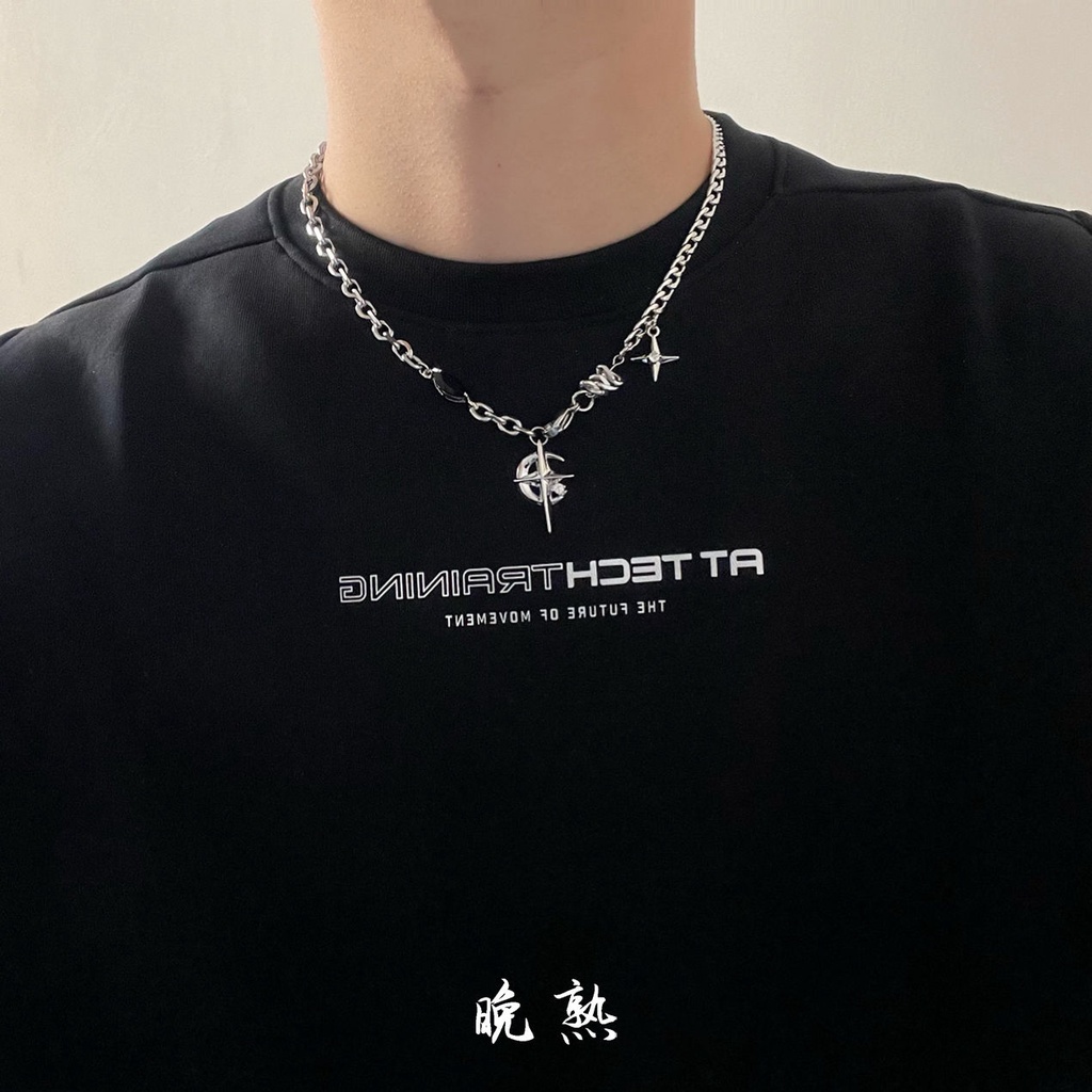 Vòng cổ Hình Ngôi Sao Đen Phong Cách hip hop Đường Phố Âu Mỹ Cao Cấp Cho Nam Và Nữ