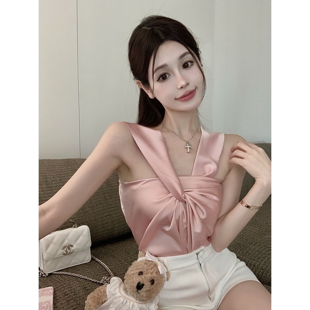 Áo Hai Dây Vải Satin Form Ôm Thời Trang Mùa Hè Pháp