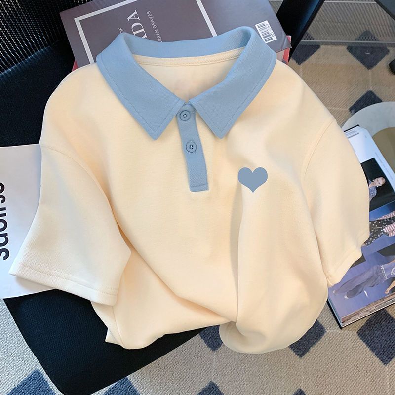 [sell At a loss] Áo Thun Cotton Tay Ngắn Cổ polo Màu Sắc Tương Phản Phong Cách Preppy Thời Trang Mùa Hè Cho Nữ
