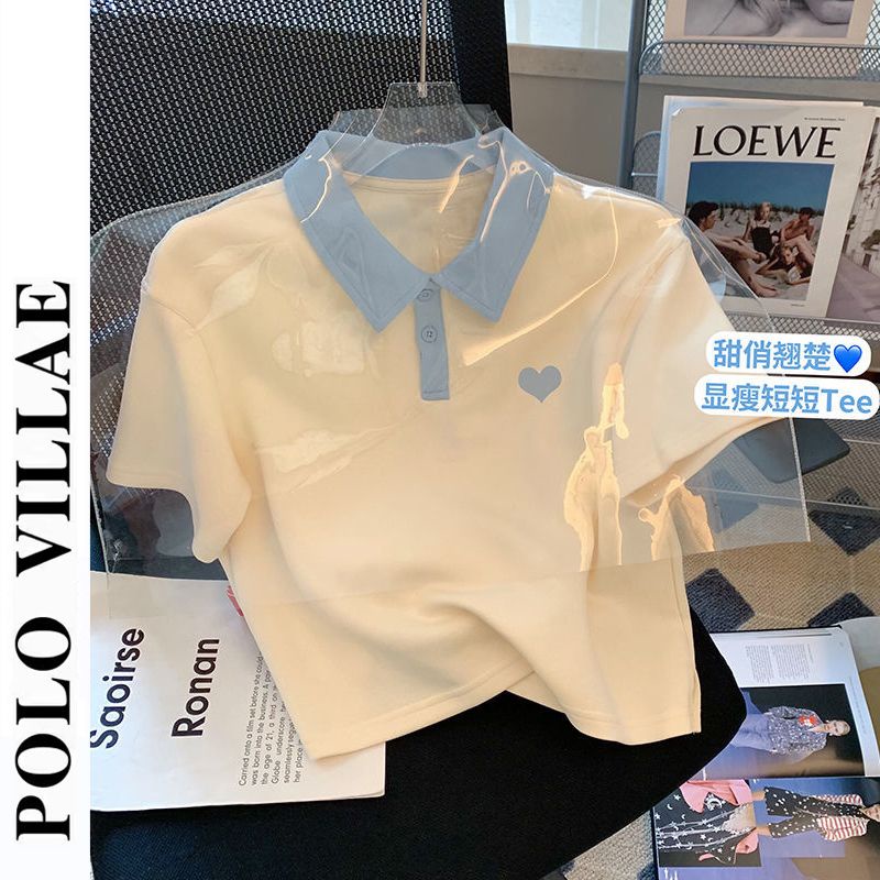 [sell At a loss] Áo Thun Cotton Tay Ngắn Cổ polo Màu Sắc Tương Phản Phong Cách Preppy Thời Trang Mùa Hè Cho Nữ