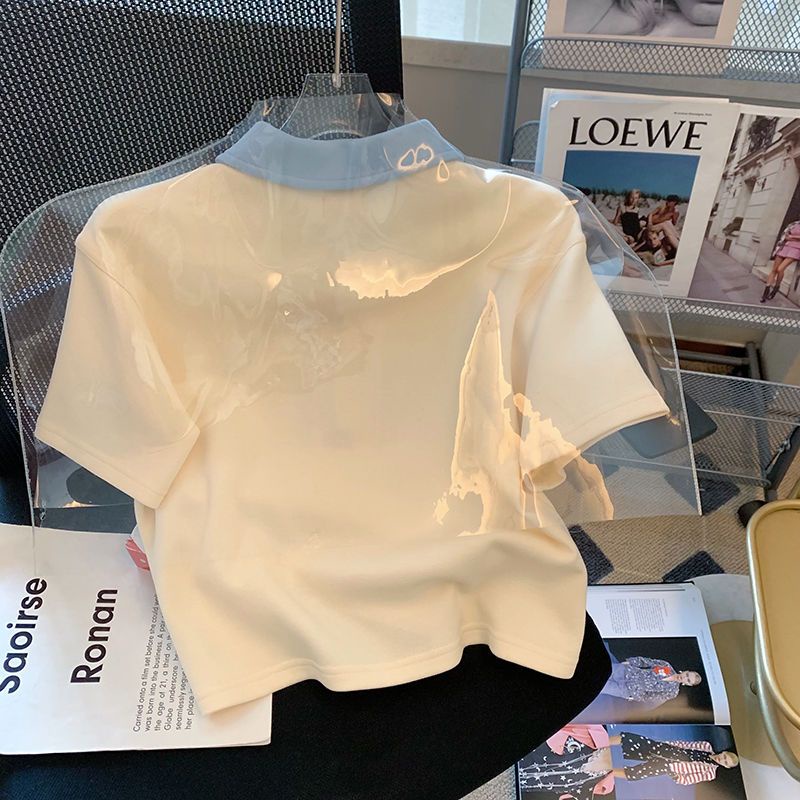 [sell At a loss] Áo Thun Cotton Tay Ngắn Cổ polo Màu Sắc Tương Phản Phong Cách Preppy Thời Trang Mùa Hè Cho Nữ