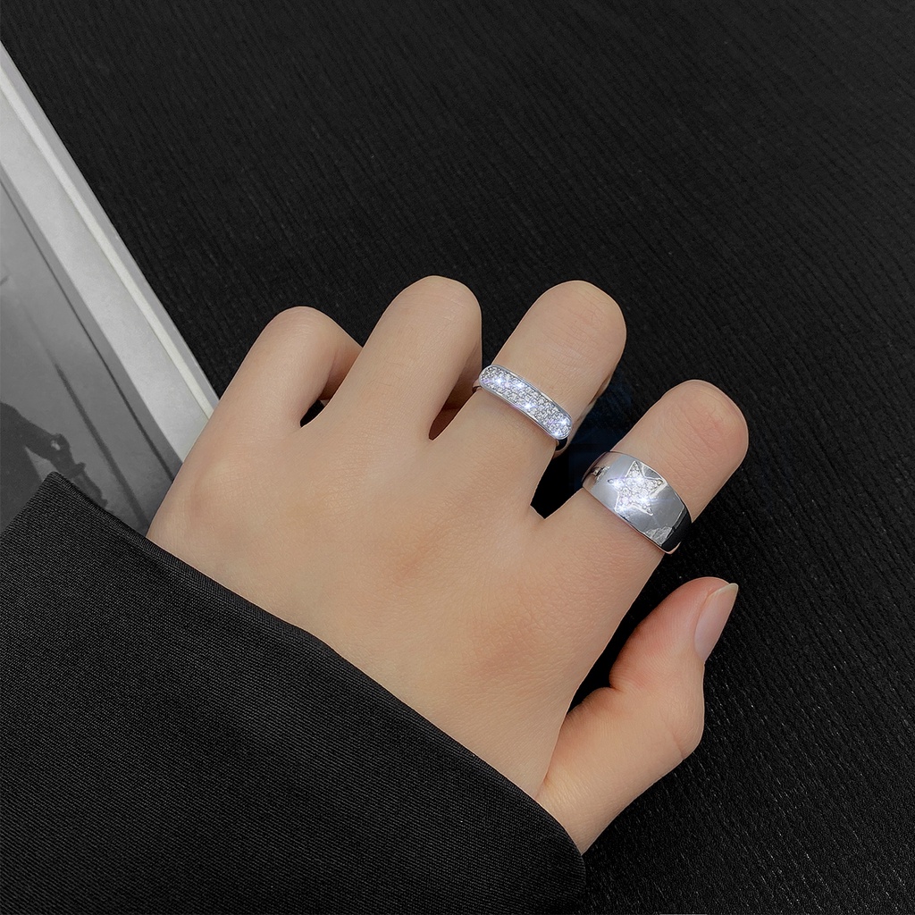 Nhẫn Hở Hình Ngôi Sao Đính Đá Đơn Giản Điều Chỉnh Được Thời Trang Nhật Hàn Cho Nam Và Nữ