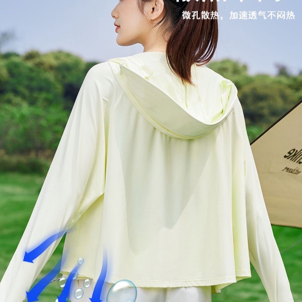 Áo Khoác Chống Nắng Bằng Lụa Lạnh Mỏng Dáng Rộng Thoáng Khí Có Mũ Trùm Chống Tia Cực Tím Phong Cách