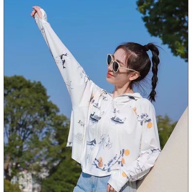 Áo Khoác Chống Nắng Bằng Lụa Lạnh Thoáng Khí In Hình Chim Bồ Câu Phong Cách Trung Hoa Mới Mùa Hè Cho Nữ