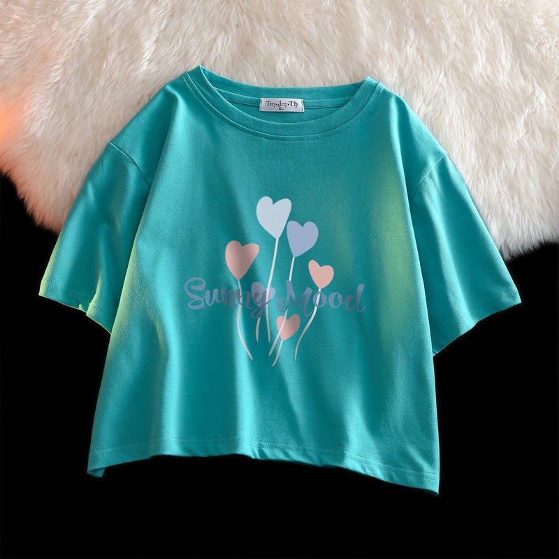 Áo Thun Cotton Ngắn Tay Dáng Rộng Phong Cách Hàn Quốc Cho Nữ