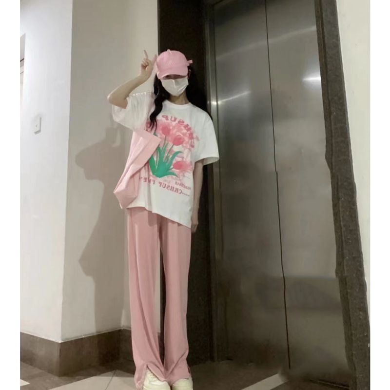 Áo Thun 100% Cotton Tay Ngắn Dáng Rộng In Hình Hoa Tulip Thời Trang Mùa Hè