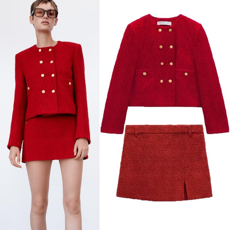 Chân Váy Xẻ Tà Lưng Cao Phong Cách Thời Trang Mới Mùa Thu8558502Áo Khoác Blazer Hai Hàng Nút Thời Trang Thanh Lịch8253502