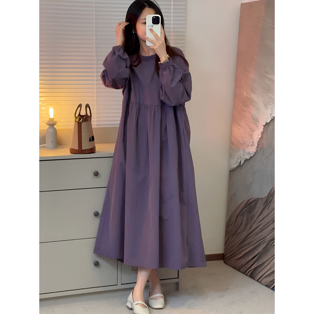 Đầm Bầu Dáng Dài Màu Tím Phong Cách Hàn Quốc Thời Trang Mới