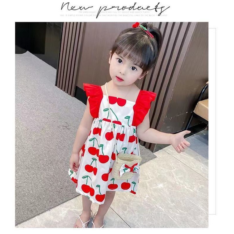Đầm Hai Dây Họa Tiết Chấm Bi Phong Cách Hàn Quốc Mẫu Mới 2023 Dành Cho Bé Gái