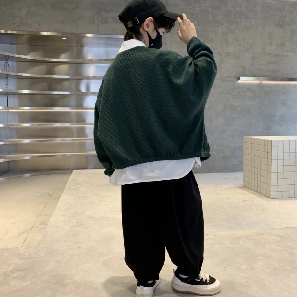 Bộ Áo Khoác Cardigan Cổ Tròn Kèm Quần Lửng Dáng Rộng Phong Cách Thời Trang Mới Cho Bé Trai