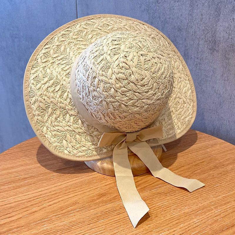 Mũ Cói Rộng Vành Đính Nơ Phong Cách Pháp Thời Trang Đi Biển Mùa Hè Cho Bé Gái