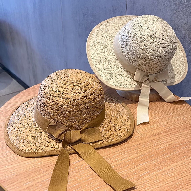 Mũ Cói Rộng Vành Đính Nơ Phong Cách Pháp Thời Trang Đi Biển Mùa Hè Cho Bé Gái